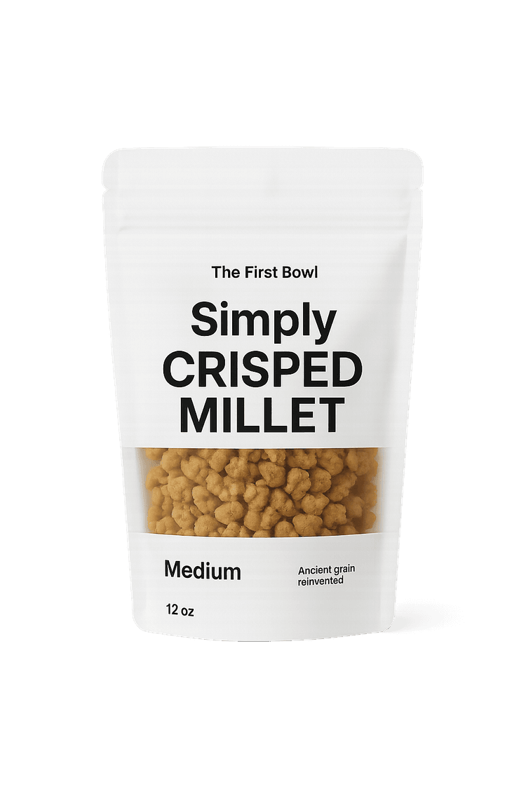 Product bag filled with crisped millet